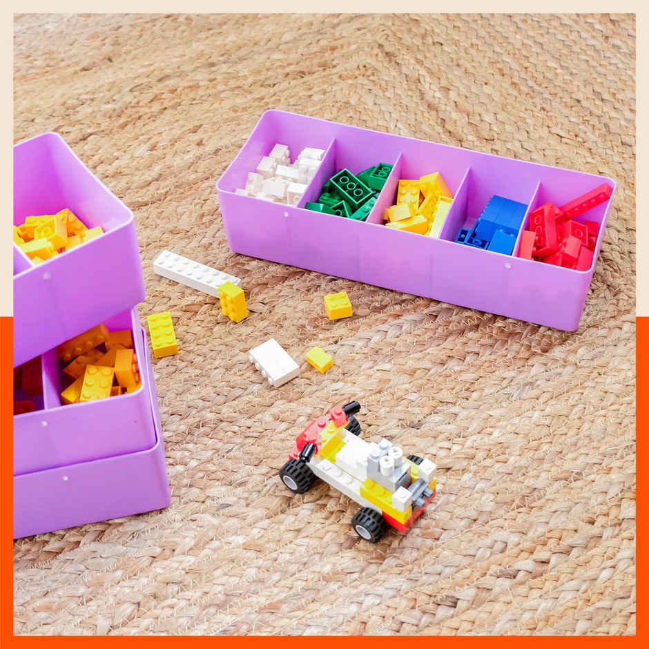 Bathla Set of 3 Drawer Organiser - Multi-purpose, Stackable, 5 Grids - DORI | Lavender