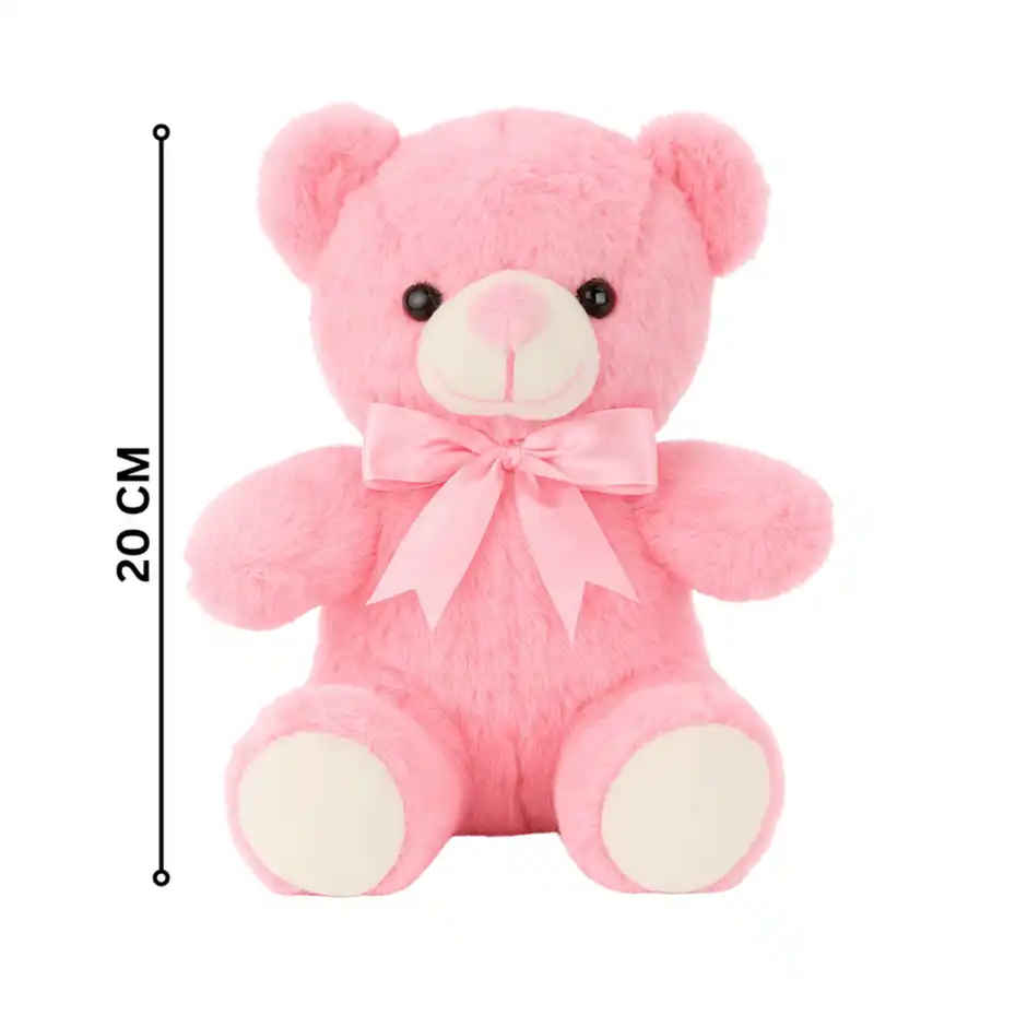 Fablue Cute Baby Pink Fur Teddy Bear with Pink Bow Plush Toy for Kids