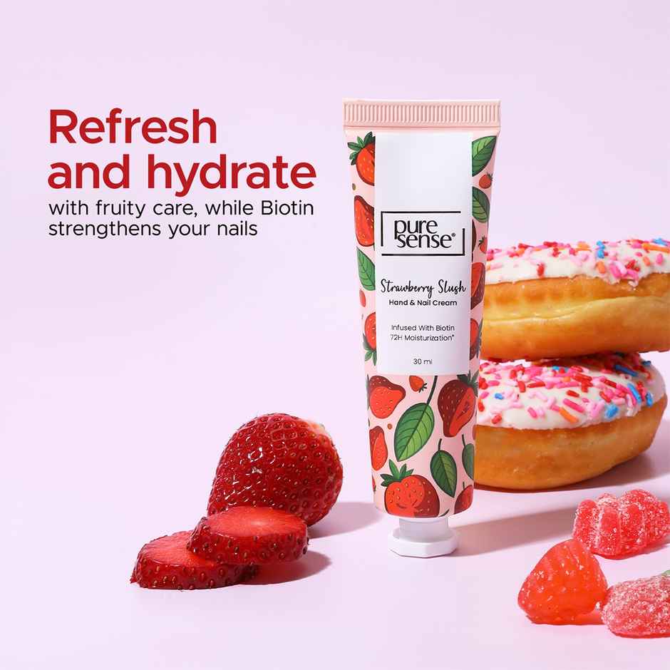 Puresense Strawberry Slush Non-Sticky Hand And Nail Cream Infused With Biotin, Glycerin