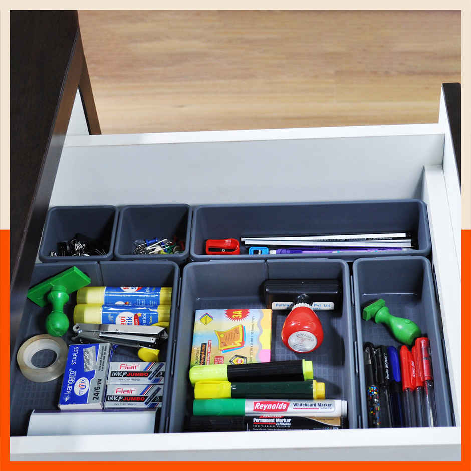 Bathla Storage Organiser | 8 pc Set for Home & Kitchen - VERO | Multipurpose, Detachable | Smoke