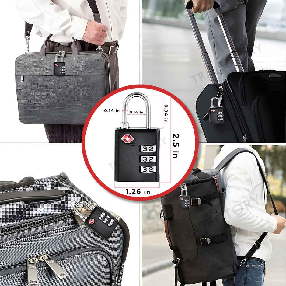 Trajectory Luggage TSA Approved 3 Digits Combination Padlock For Travel Suitcases