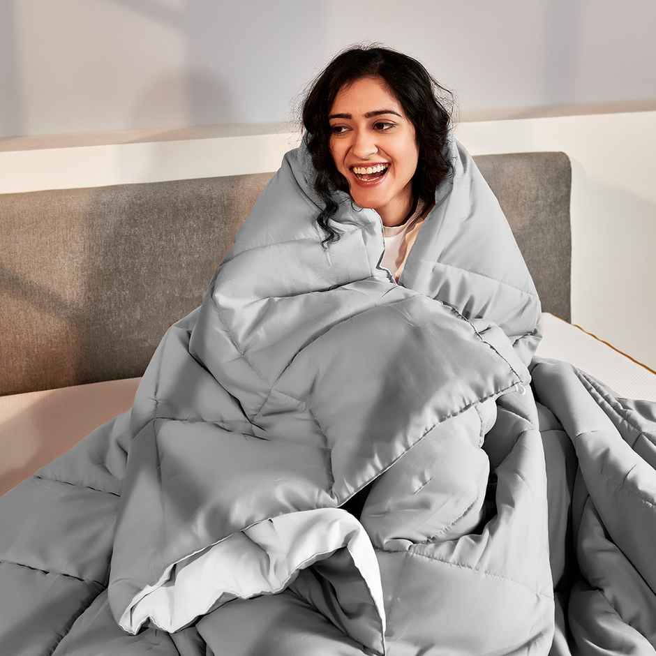 Sleepycat All Season Reversible Comforter-Rhino Grey & Coconut White (Double Size, 90 x 100 Inches)