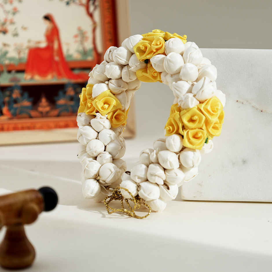 Artificial Flower Gajra | Traditional Hair Accessory | Yellow | Oye Happy