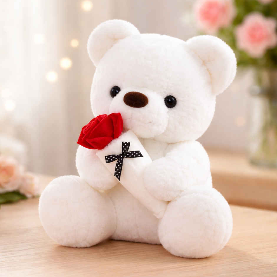 Fablue Cute Teddy Bear with Sweet Rose Plush Toy for Kids | Soft Stuffed Animal Toy