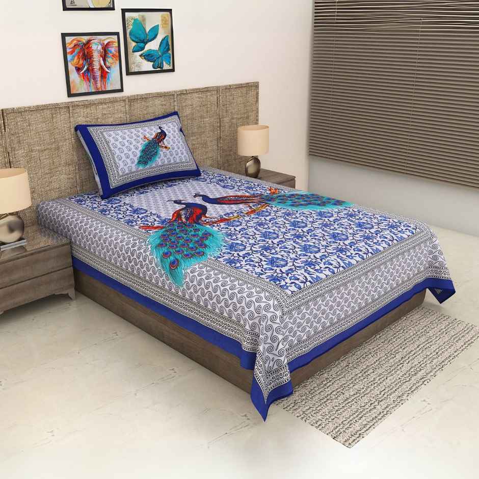Metro Living 104 Tc Cotton Single Animal Bedsheet | Pack Of 1 | Blue