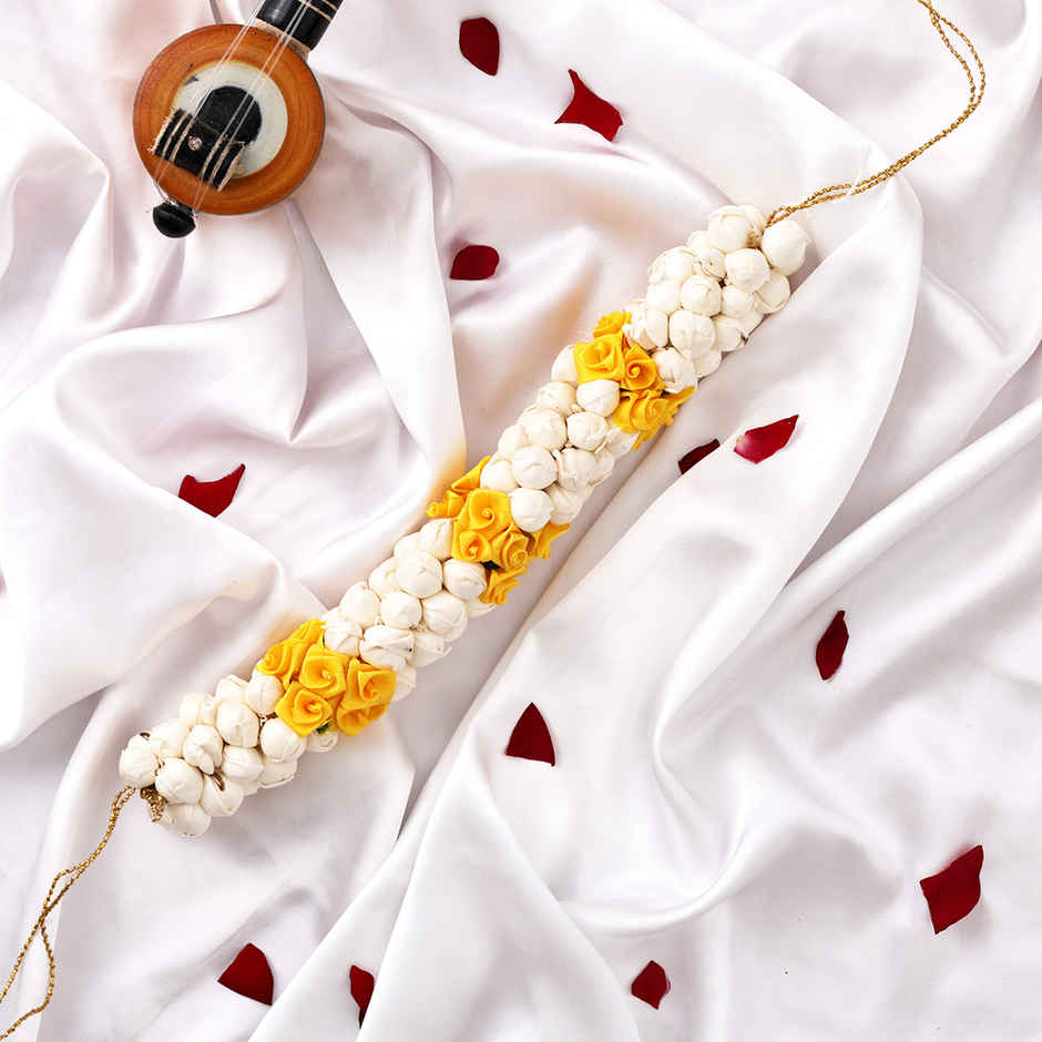 Artificial Flower Gajra | Traditional Hair Accessory | Yellow | Oye Happy