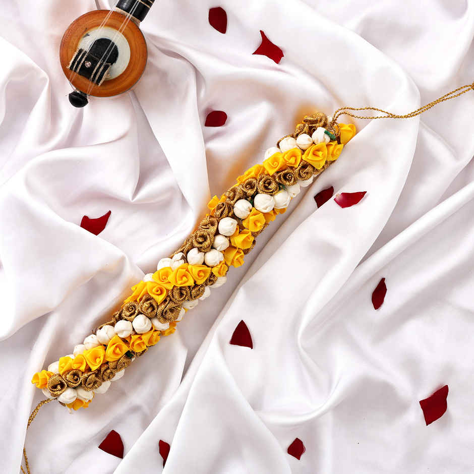 Artificial Flower Gajra | Traditional Hair Accessory | Yellow & White | Oye Happy