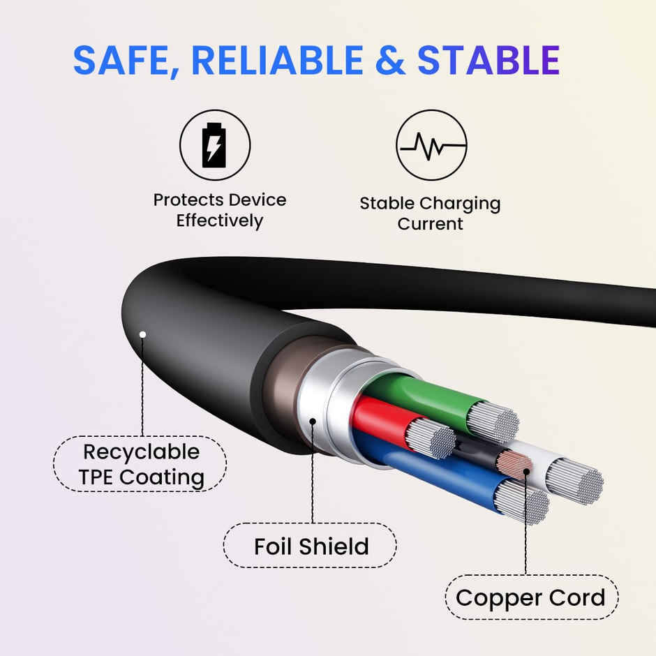 Portronics Konnect Link USB to 8PIN Fast Charging Cable with iOS Compatibility, 3.0A Output(Black)