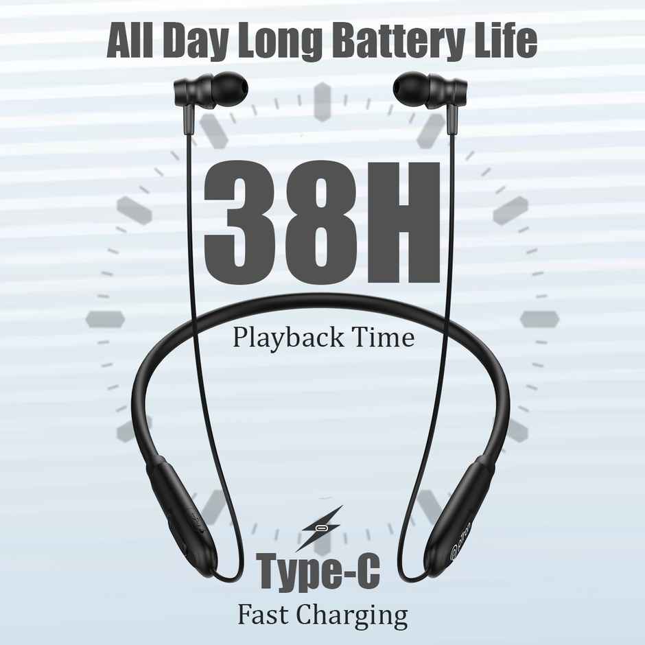 pTron Tangent Flex Wireless Neckband | HD Mic | 38H Playtime | Deep Bass & Dual Device Pairing - Black