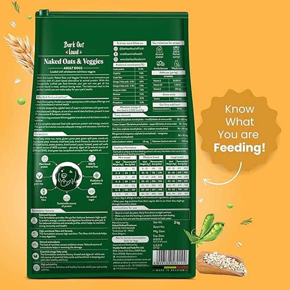 Bark Out Loud 100% Veg Dog Food Naked Oats & Veggies - Vegan | Medium Large Breed