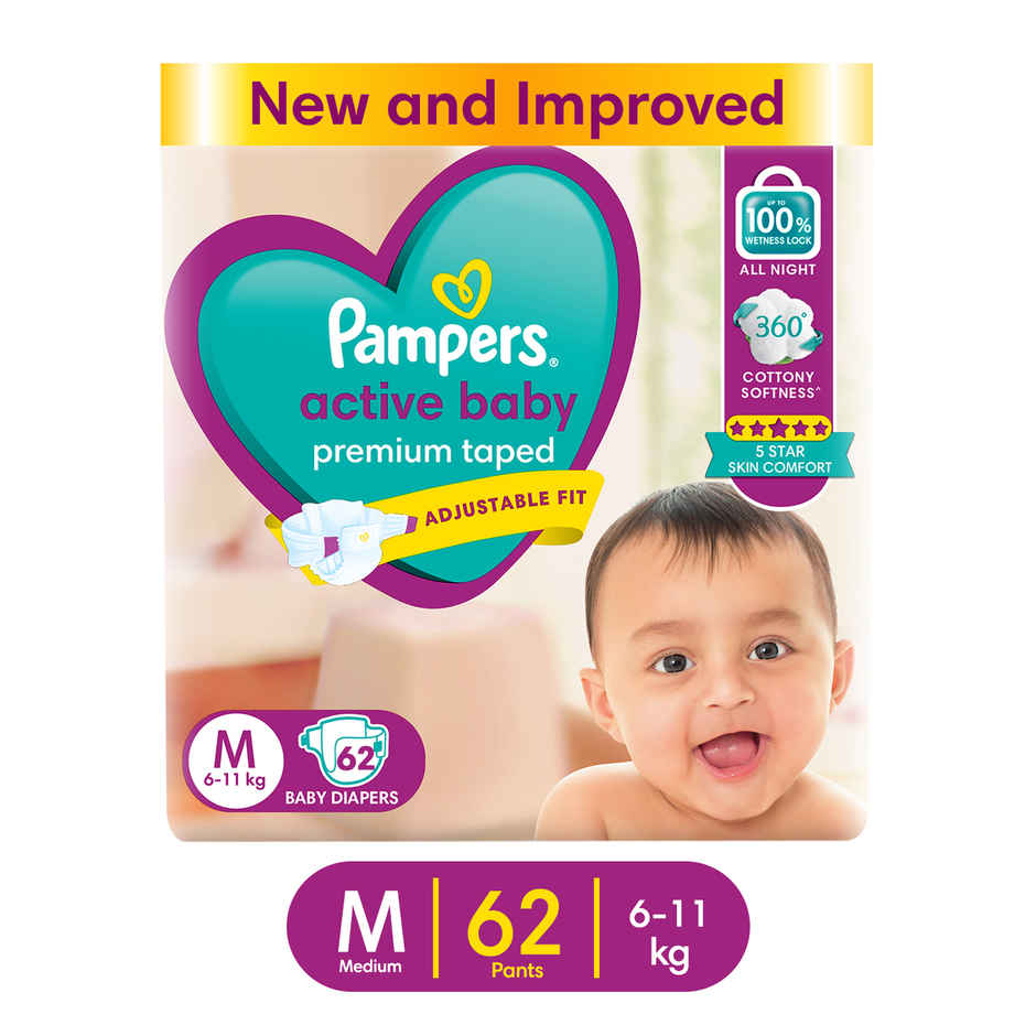 Pampers Active Baby Diapers | Taped Style | M | 62 pcs