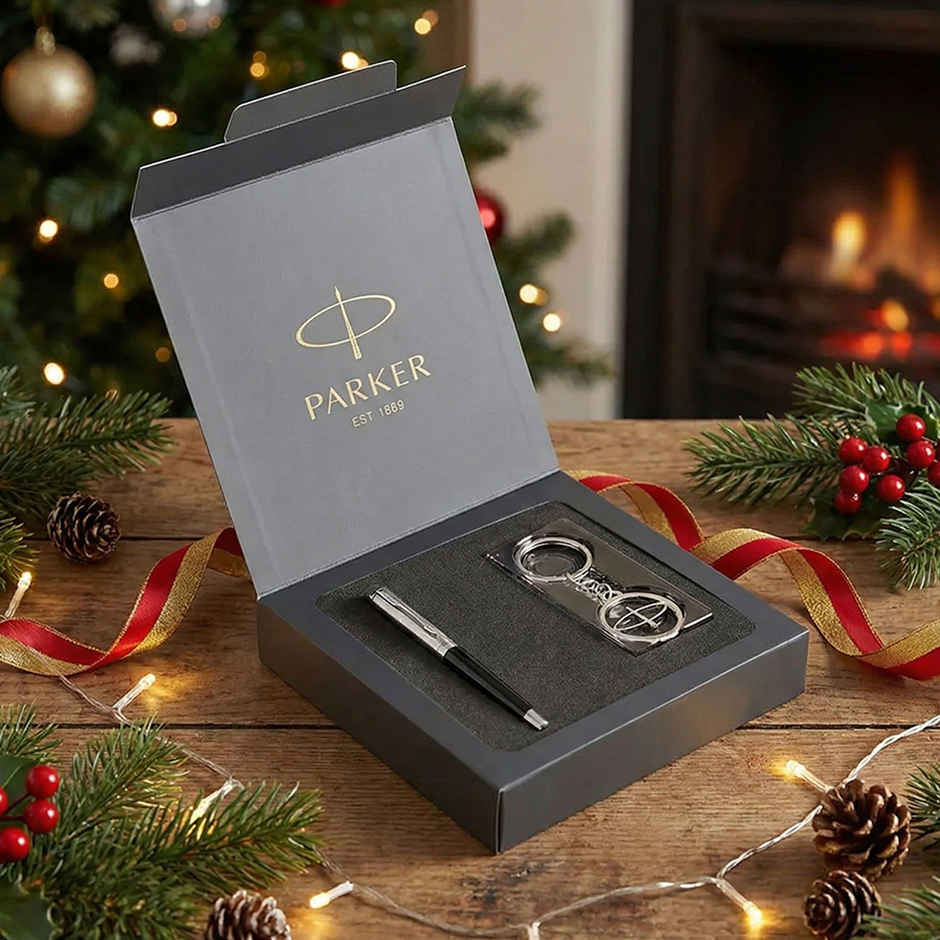 Parker Vector Metallix Fountain Pen with Silver Key Chain | Ink Color-Blue | Gift for Professionals