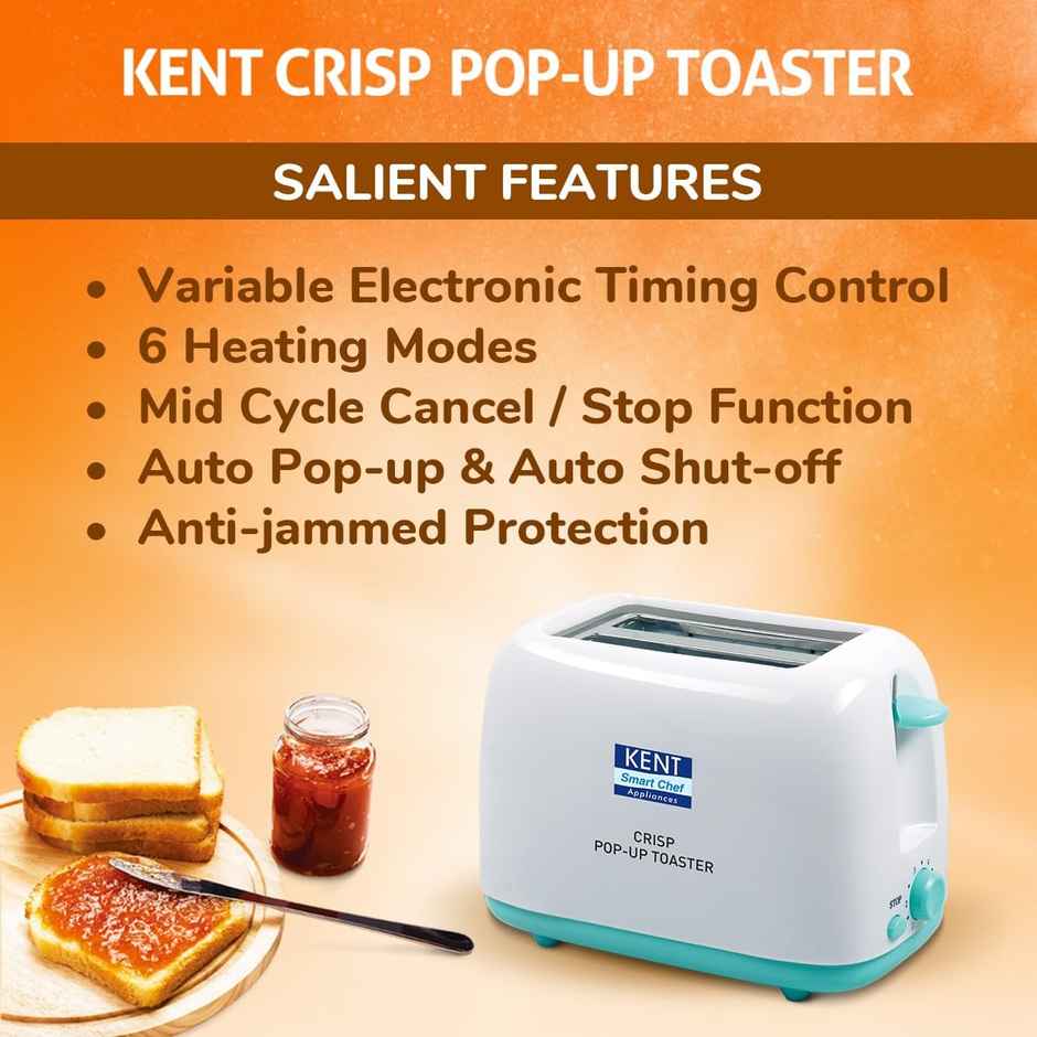Kent 16105 Crisp Pop Up Toaster 650 Watts | 2 Slice Automatic Pop Up Electric Toaster - White
