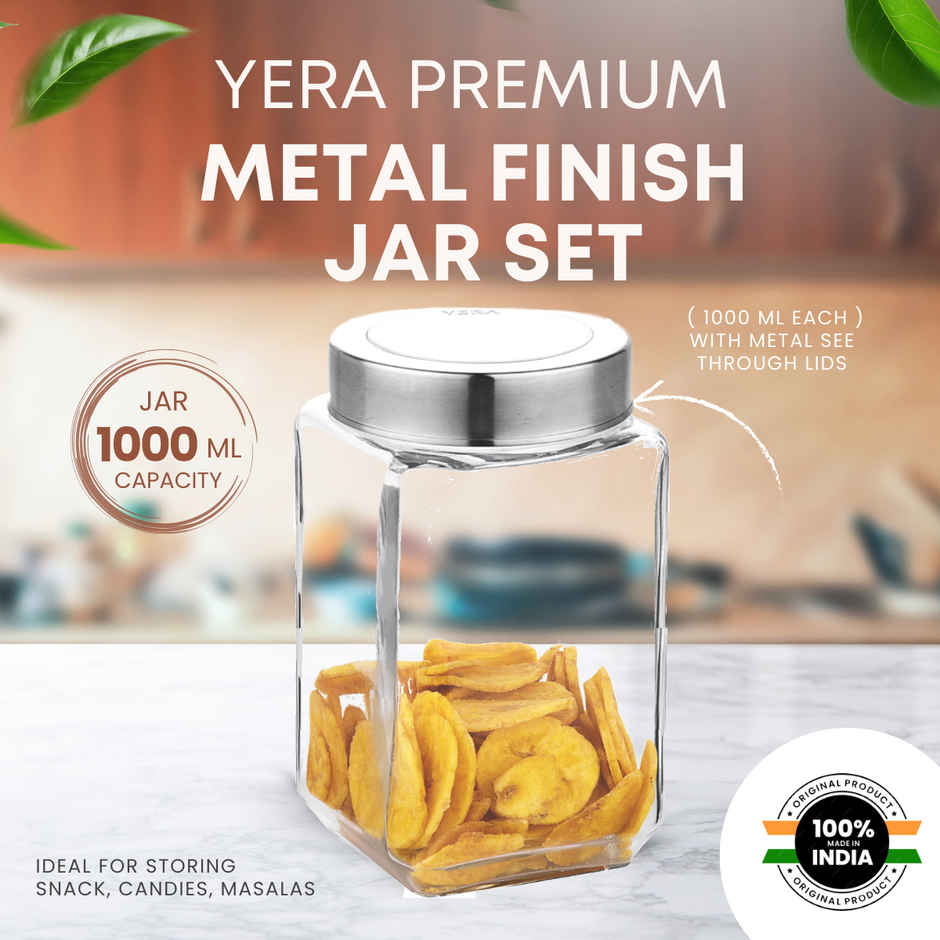 Yera Premium Glass Jar With Steel See-Through Lid 1 Pc 1070 ml (Each)