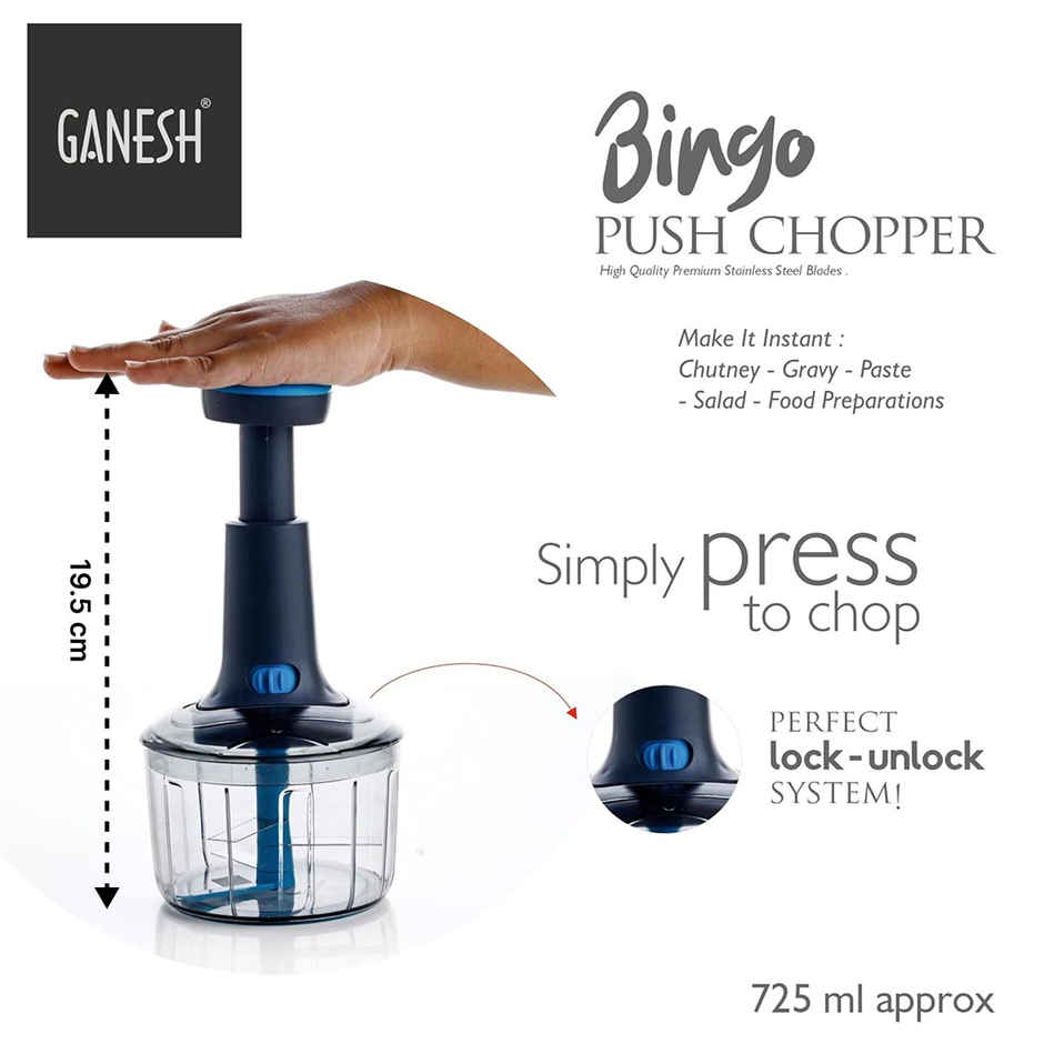 Ganesh Manual Hand Press Bingo Push Chopper With 3 Blades