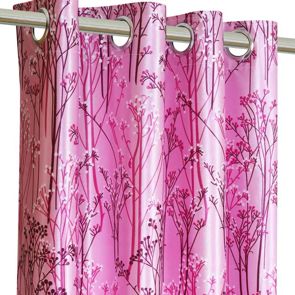 Romee Leafy Printed Polyester Door Window Curtain 7 feet Set of 2 | Purple
