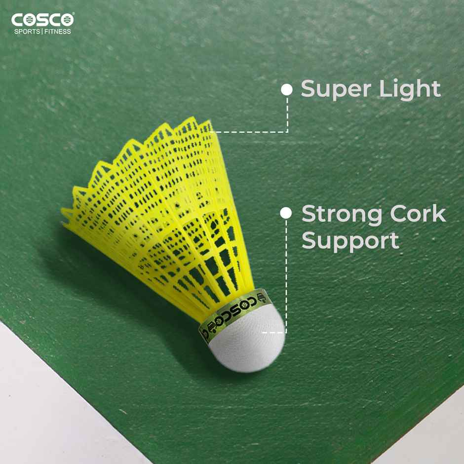 Cosco Aero 500 Nylon Shuttle Cock Pack Of 6 | Yellow | Made In India