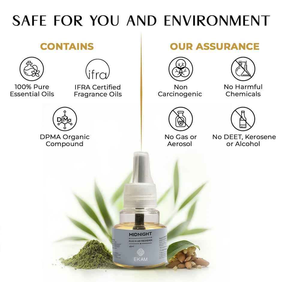 EKAM Midnight Scent Plug-In Air Freshener Refill (45ml)| Lasts up to 125 Days / 4 hours a day