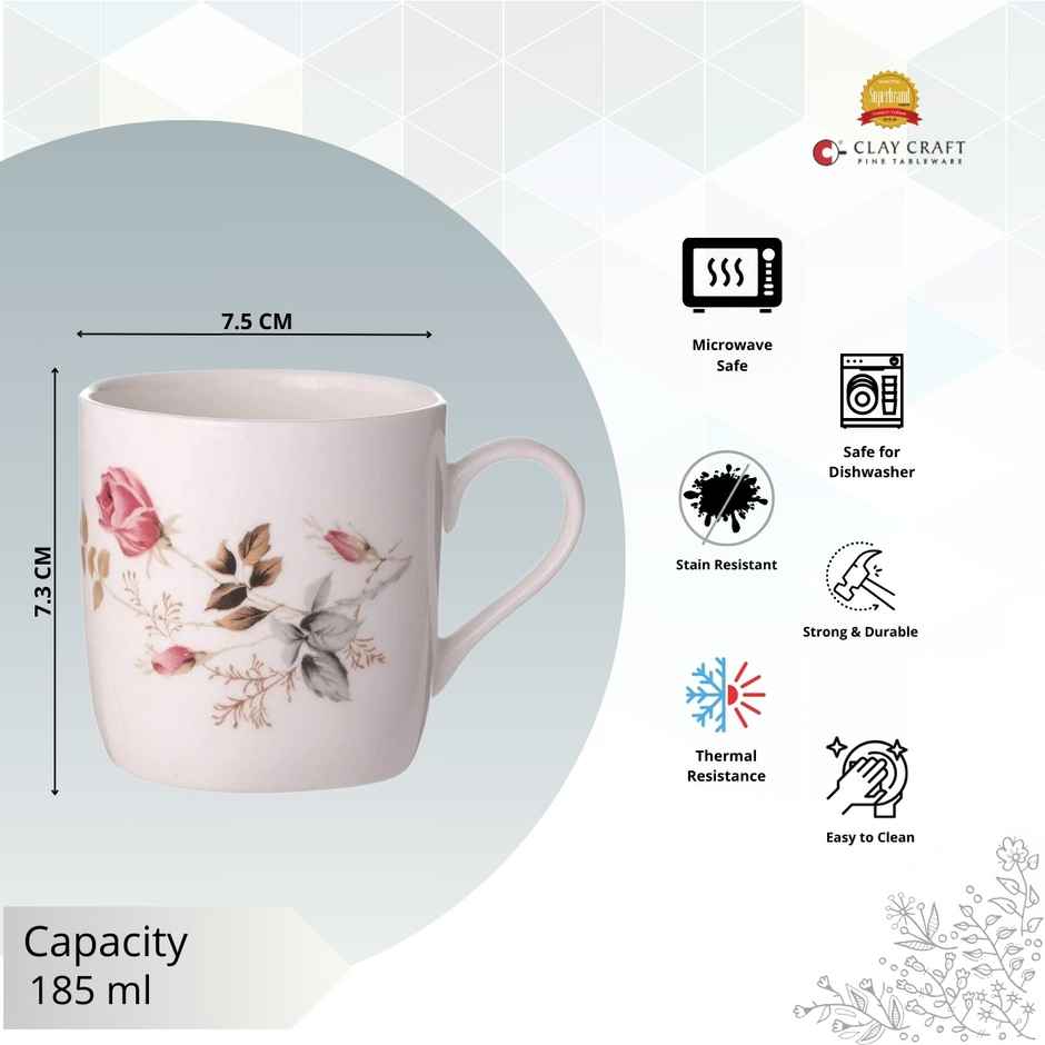 Clay Craft Fine Ceramic Asian 082 Tea/Coffee Cup Set Of 6 - 185 ml each