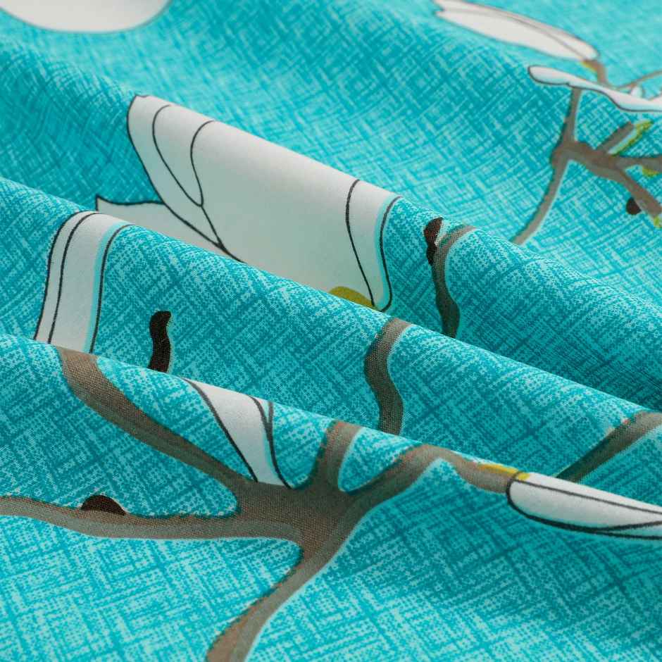 Story@home 144 TC Cotton Double Printed Flat Floral Bedsheet | Aqua Green | 98 x 89 in