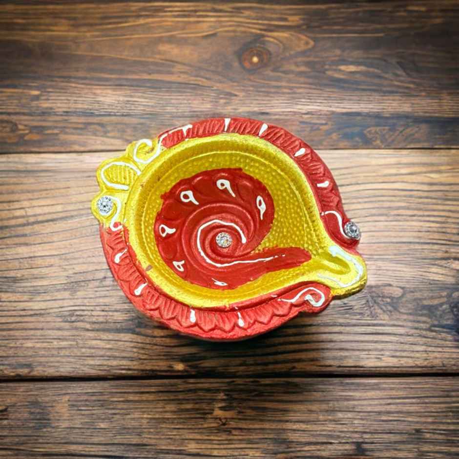 Multicolor Floral Diya | Pack OF 4 | Designer Clay Diya | DiaCraft