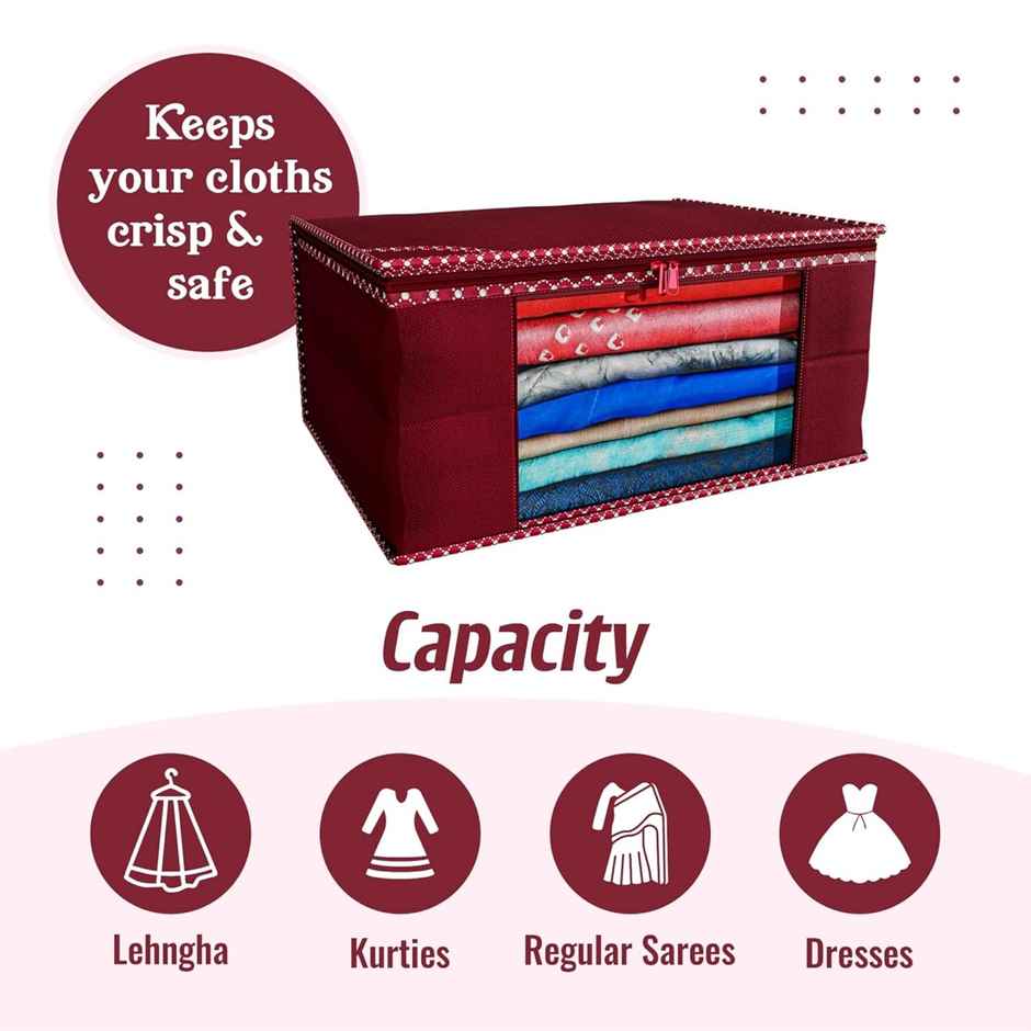 Kuber Industries 3 Pieces Non Woven Fabric Saree Cover with Transparent Window | Extra Large|Maroon