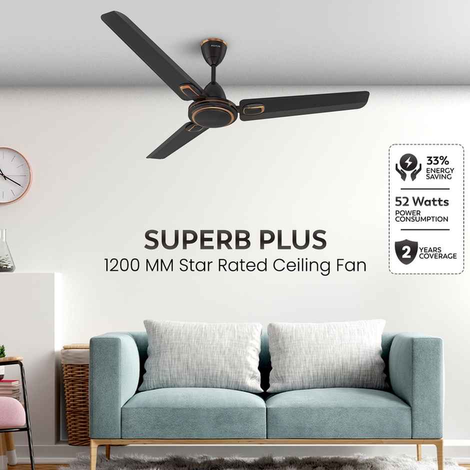 Polycab Superb Plus Ceiling Fan, 1200mm, 370RPM, Star Rated, 100% Copper, Smoke Brown