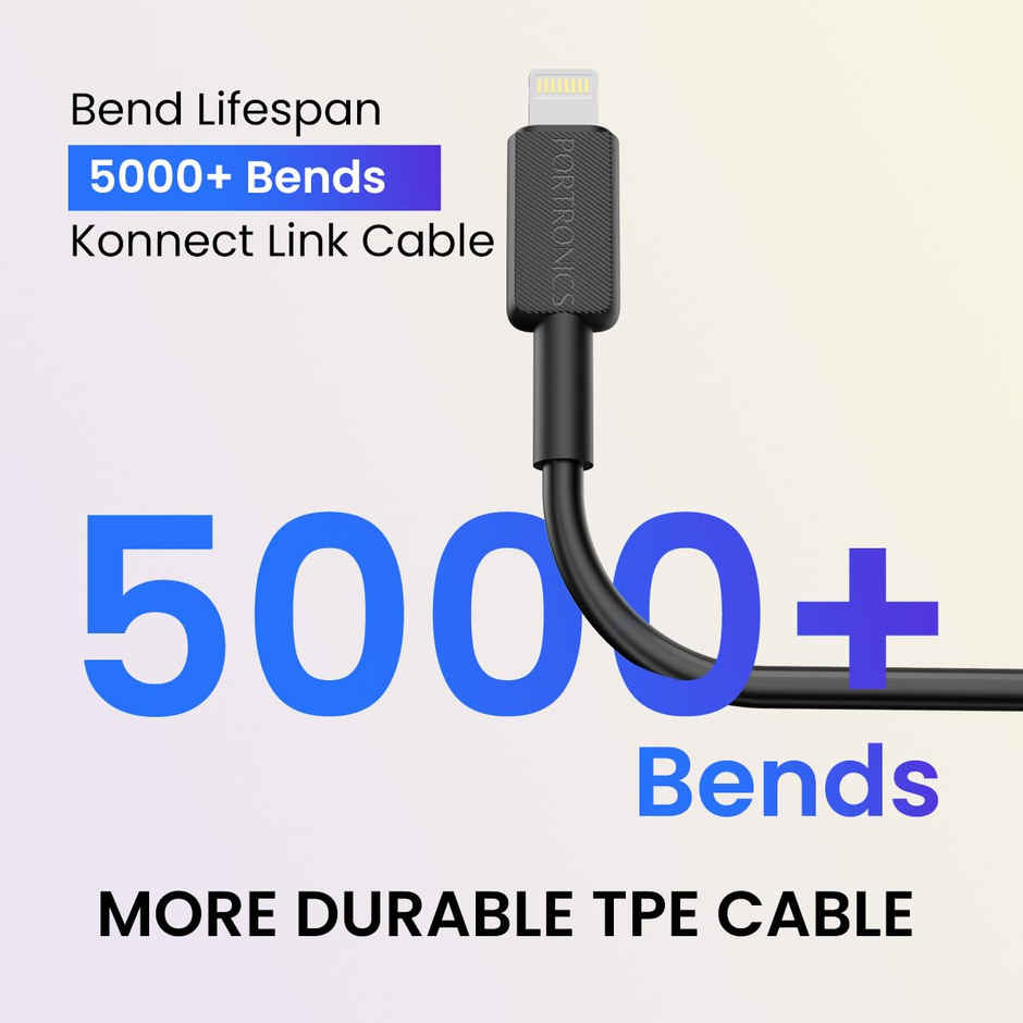 Portronics Konnect Link USB to 8PIN Fast Charging Cable with iOS Compatibility, 3.0A Output(Black)