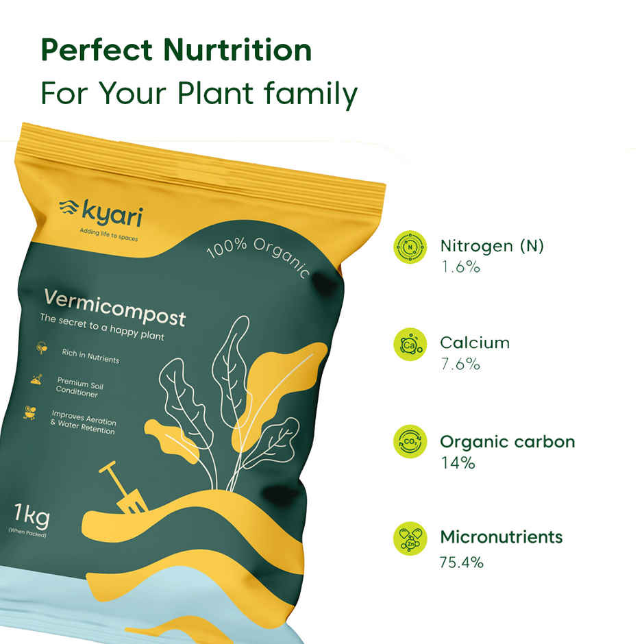 Kyari Vermicompost For Plants | Organic Fertilizer and Manure |1 kg | Garden Accessory