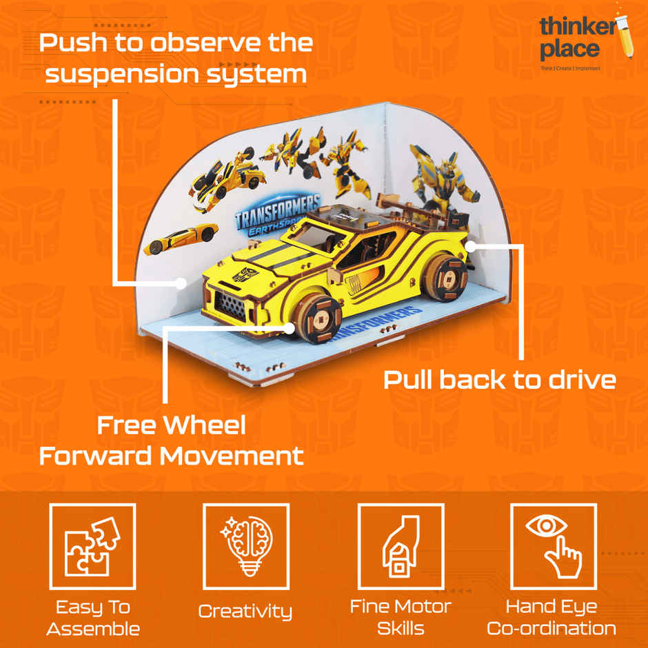 ThinkerPlace Transformers Bumblebee Car Kit | Build, Learn & Play with Pull-Back Car (Age 8+)
