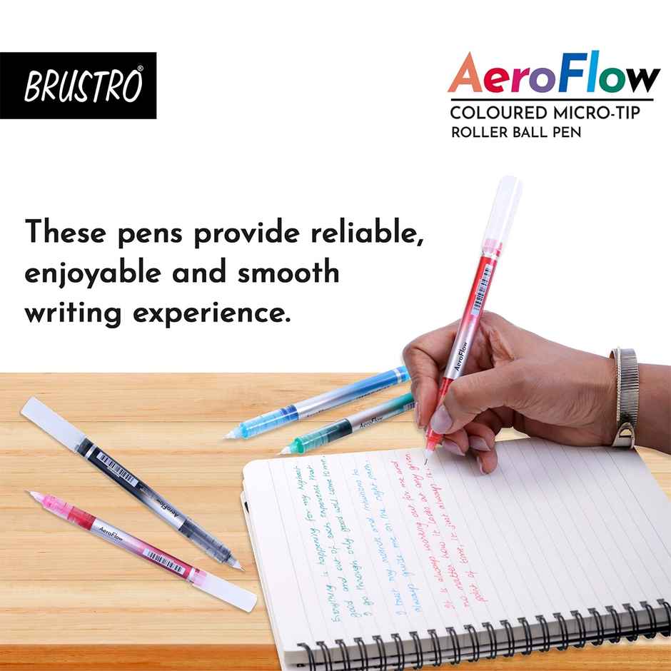 Brustro Aeroflow Coloured Micro | Tip Roller Ball Pen | Tip Size - 0.5 Mm | Set Of 8