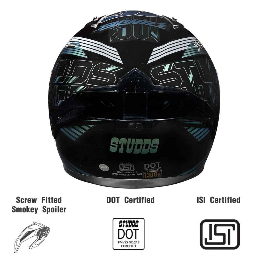 Studds Thunder D11 Full Face Helmet with Spoiler |Chameleon - L