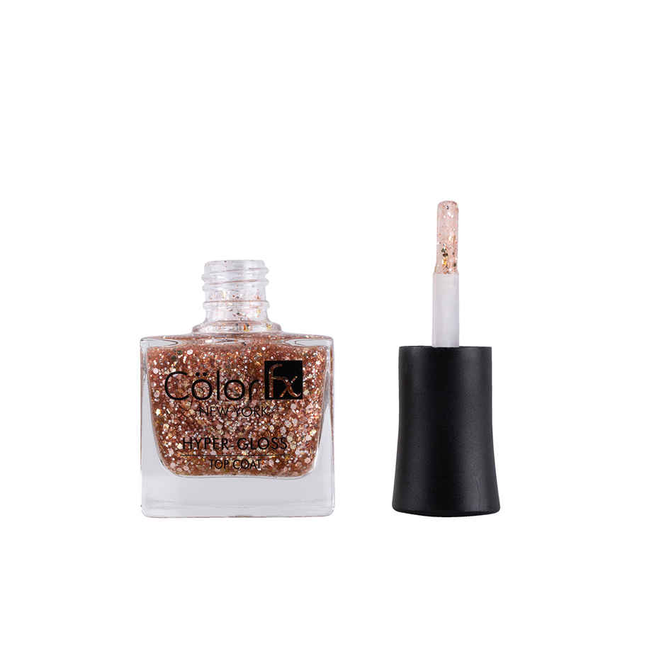 Color Fx Ultra Glossy Glitter Nail Polish, Rose Gold Transparent Top coat Long Lasting Nail Paint, 173