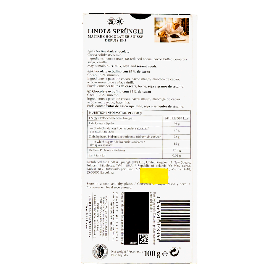 Lindt Excellence 85 % Cocoa Robust Dark Chocolate