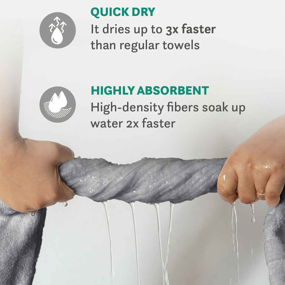 Mytrident Quick Dry Cotton Hand Towel Set | 16 x 28 in | Charcoal Grey