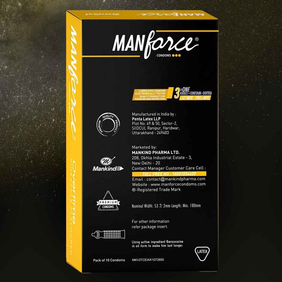 Manforce Dotted Delay Condoms With Benzocaine 4.5% (Pineapple Flavor)