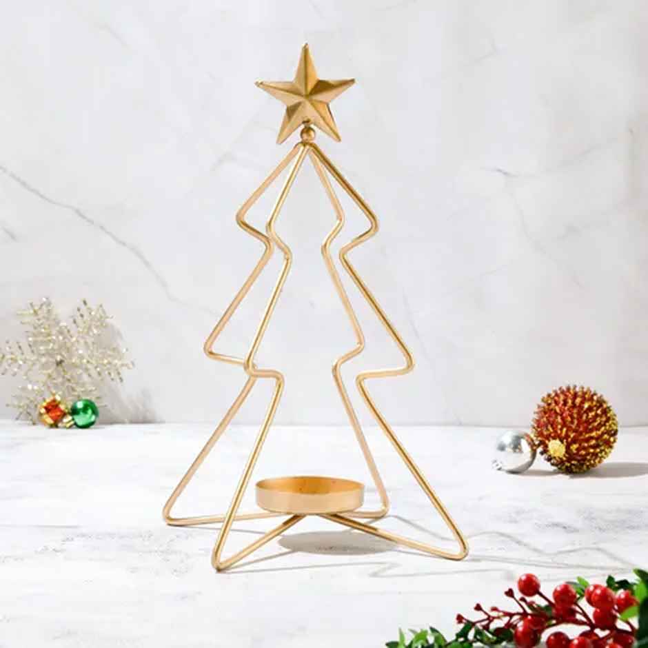 Small Christmas Tree Candle Stand | Metal | Gold | Rad Living