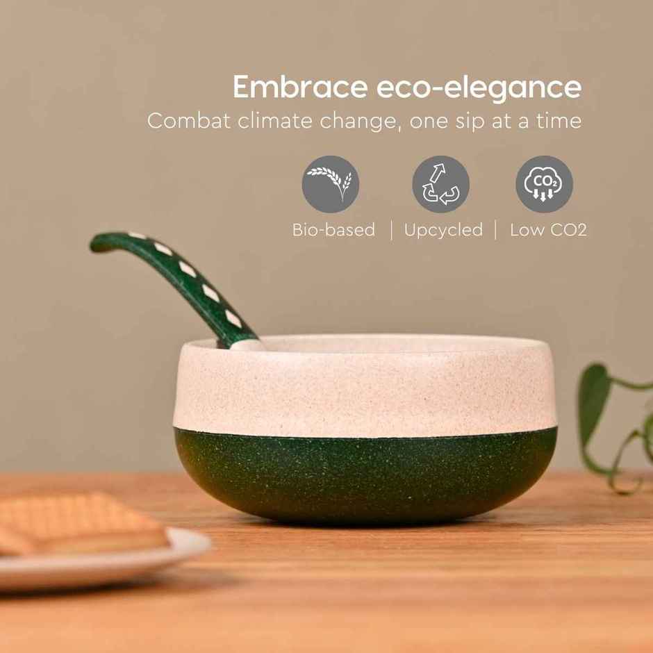Eha Earth Friendly Small Soup Bowls & Spoons | 250 ml, 2 pcs, Fern | Rice Husk Biocomposite