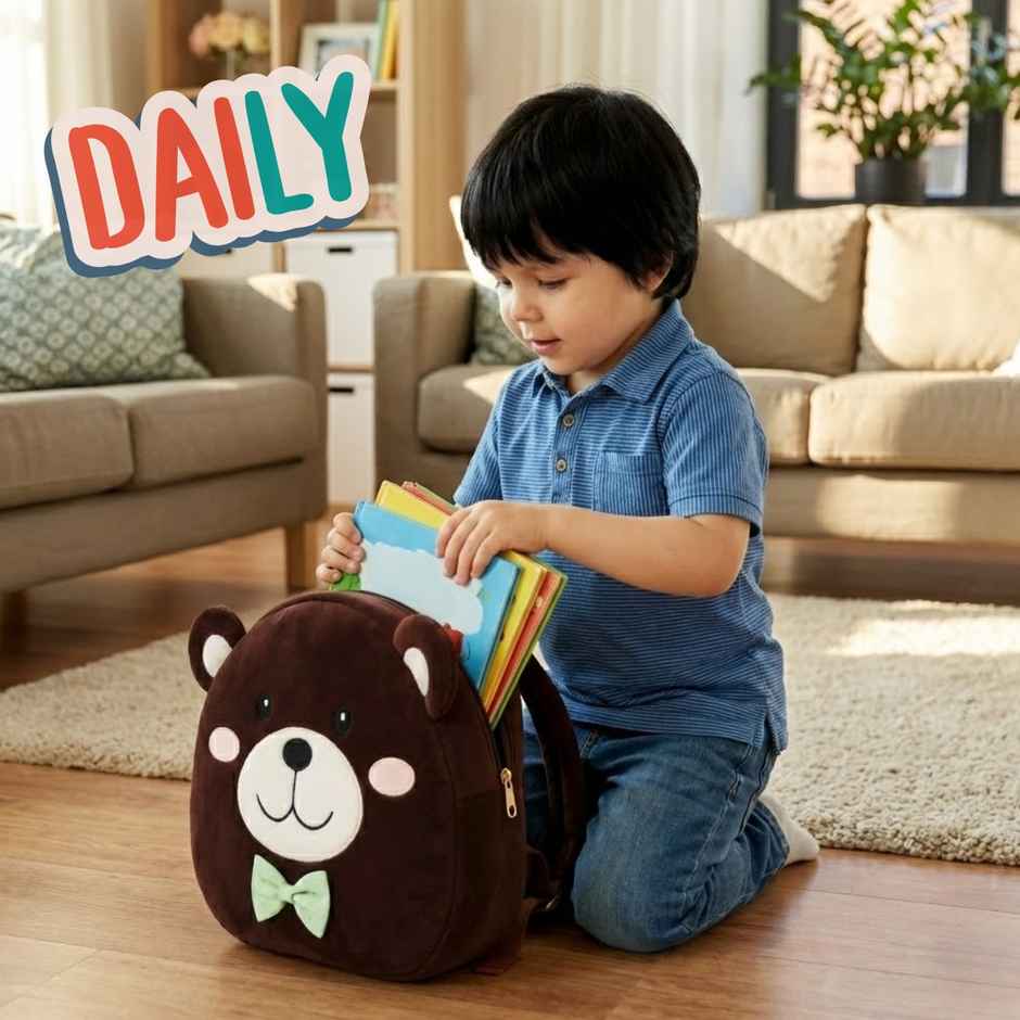 Toytales Face Bag | Plush Backpack | Kids School Bag | Birthday Gift|Brown|Teddy