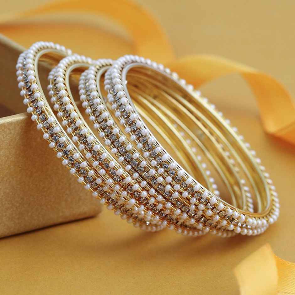Sukkhi Fascinating Pearl Gold Plated Austrian Diamond Bangles for Women - 2.4