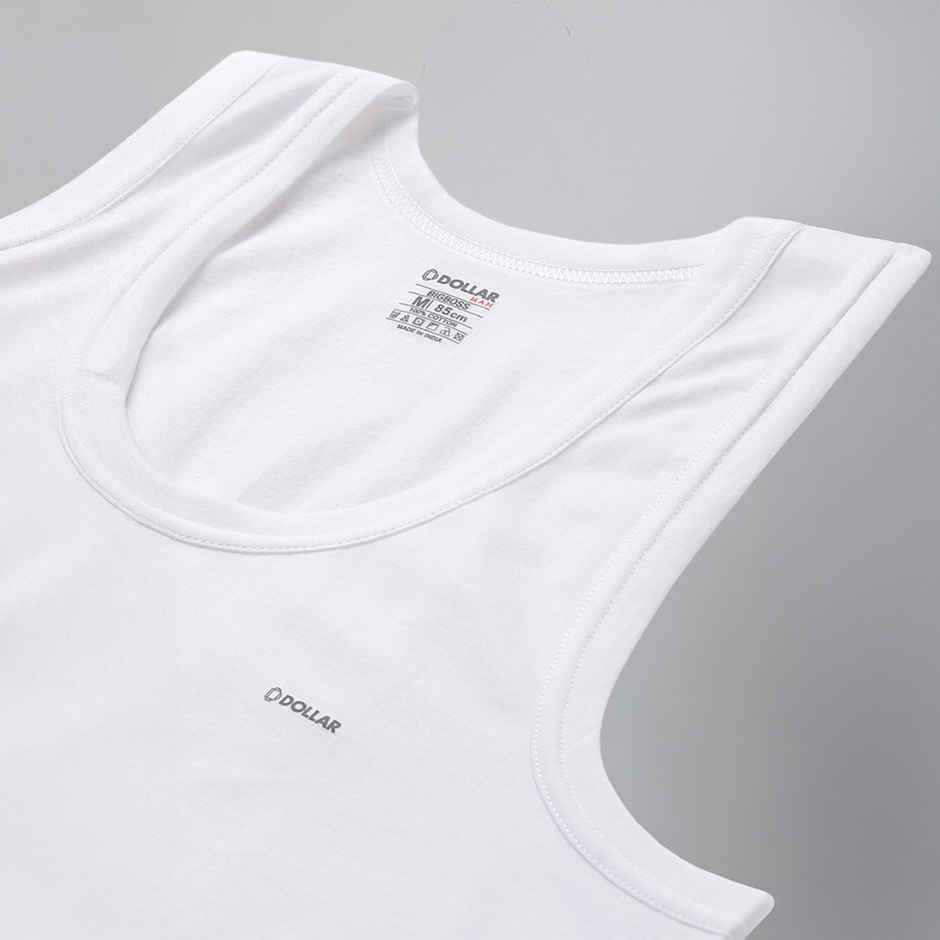 Dollar Bigboss Men's White Solid Combed Cotton Shrinkless Vest | Pack Of 2 White - L
