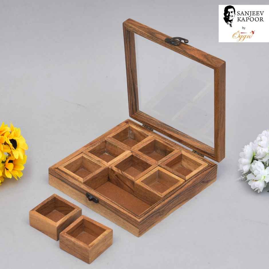 Sanjeev Kapoor by Oggn Acacia Wooden Masala Box