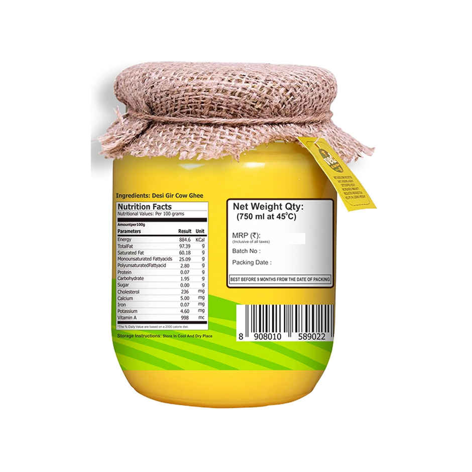 Ved A2 Desi Gir Cow Cultured Ghee Glass Bottle