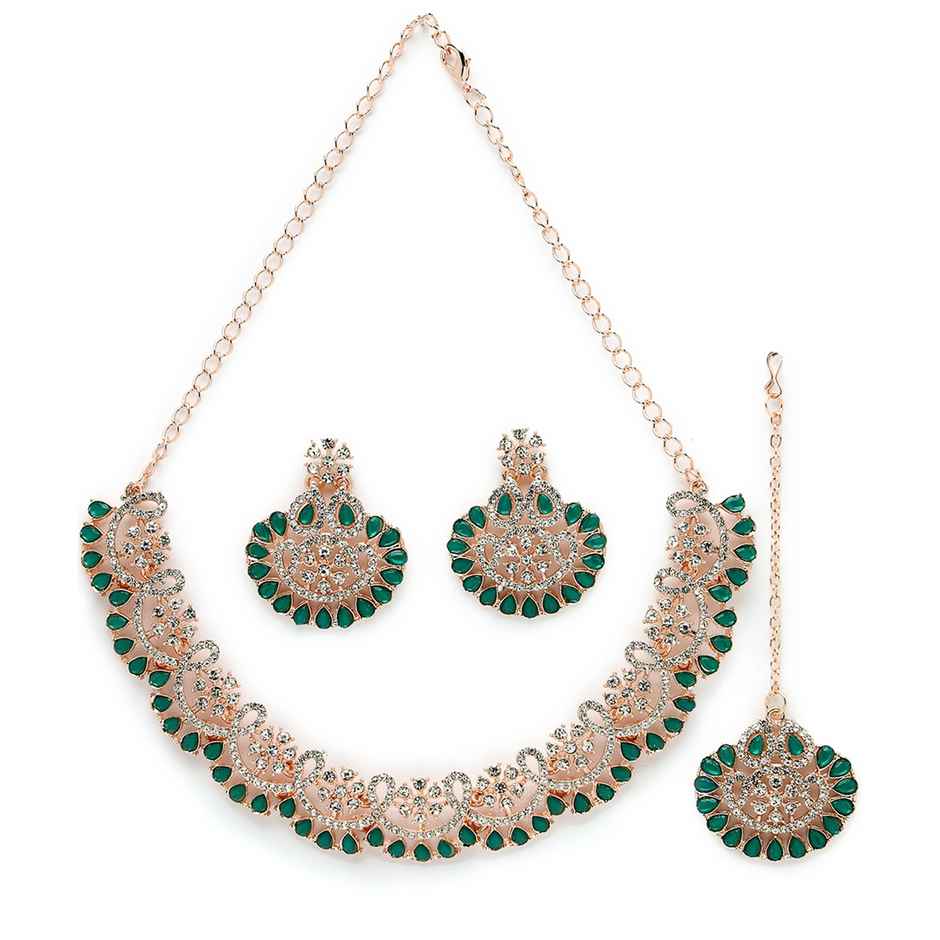 Sukkhi Stunning Gold Plated Green Stone Studded Choker Necklace Set