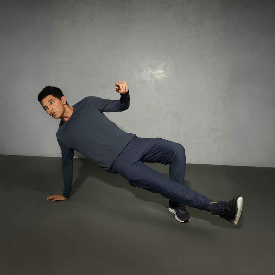 Technosport Men's Poly Solid Slim Fit Round Neck Full Sleeve Sports T-shirt | Carbon Grey - 2XL