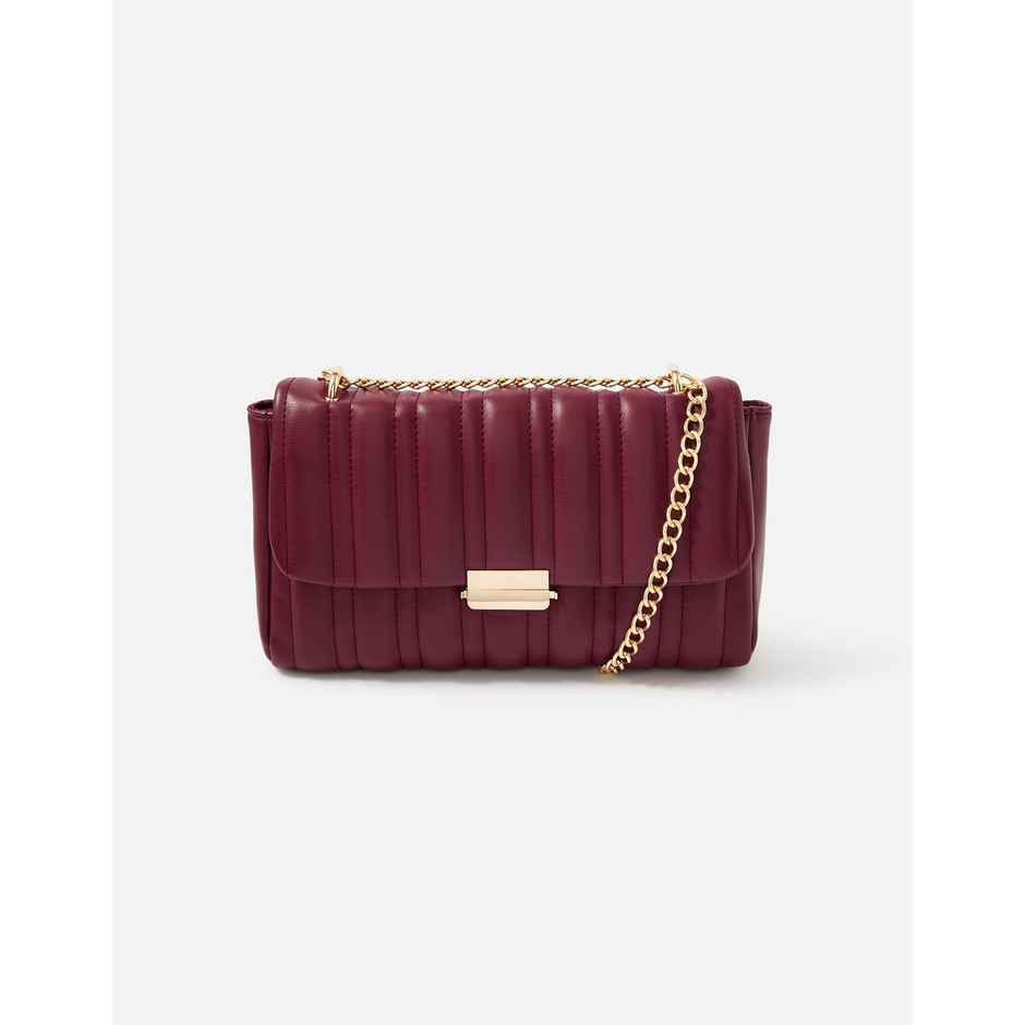 Accessorize London Women's Faux Leather Carrie Chain Quilt Sling Bag | Maroon