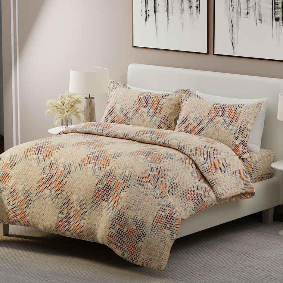 Boutique Living Geo Art (Cottage Garden) 100% Cotton 300 TC Beige King Bedsheet with 2 Pillow Covers