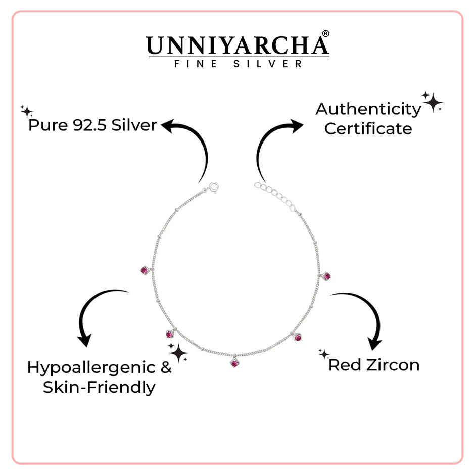 Unniyarcha Red Zircon 92.5 Sterling Silver Anklet
