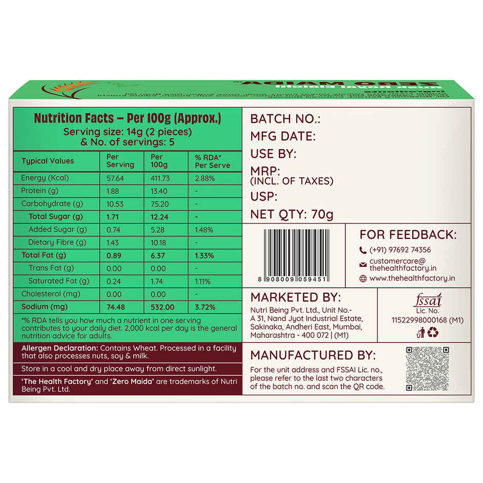 The Health Factory Zero Maida Rusk - Royal Elaichi Combo