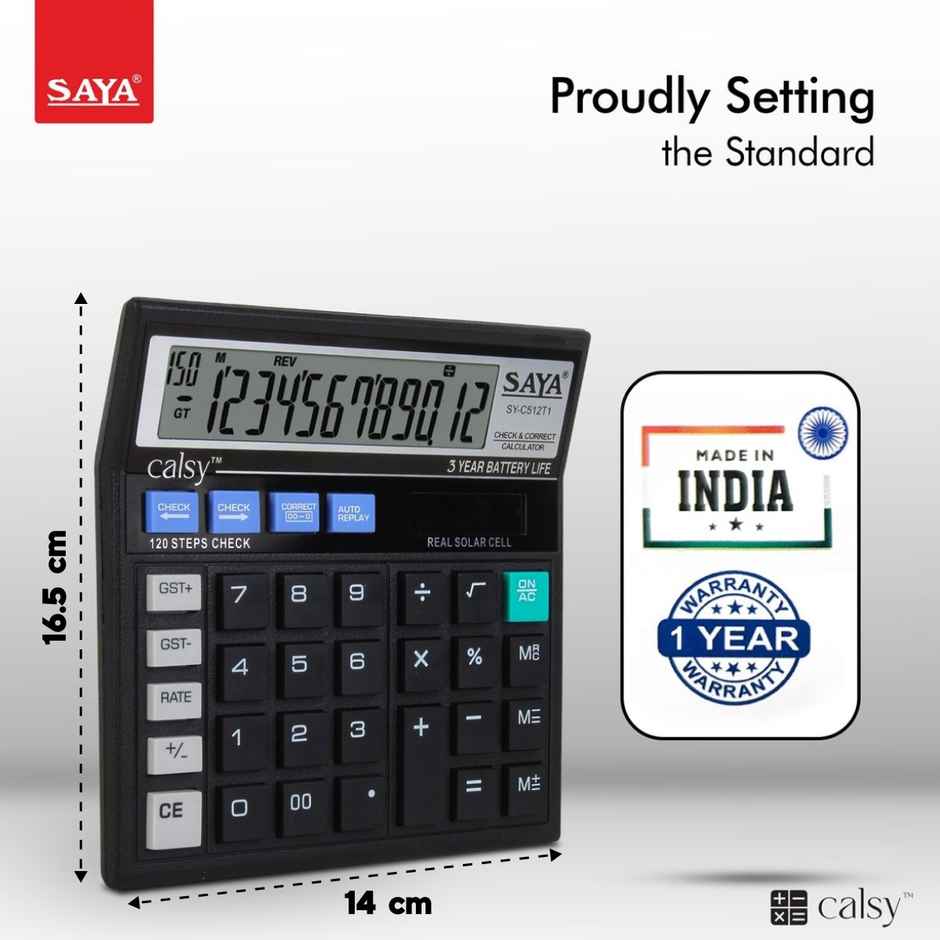 Saya Calsy Basic Check & Correct Desktop Calculator for Office, School & Home Use | SY-C512T1